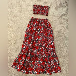 2pc Cropped strapless top and midi skirt with Left side slit.